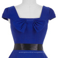 Grace Karin Stock Square Neck High Stretchy Blue Cap Sleeve Retro Vintage Dress CL008951-3